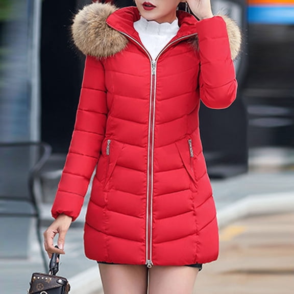 KANG Winter Coat Long Puffy Down Jacket With Faux Hood Warm Thermal Outerwear For Cold Weather