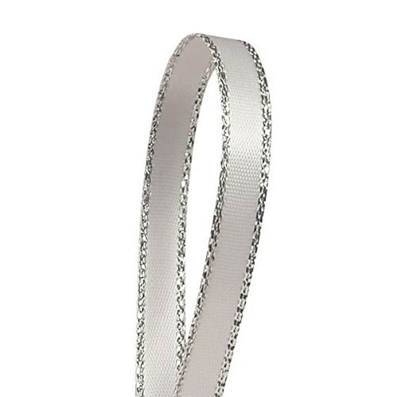 1/8" X 50 Yards White Silver Edge Satin Ribbon by Paper Mart