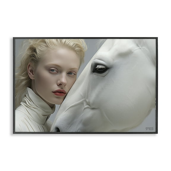 Stupell Industries White Horse & Woman People Painting Black Framed Art Print Wall Art, 18 x 12