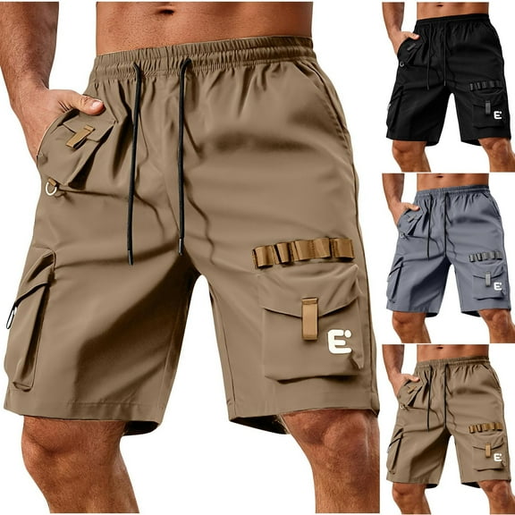 DDAPJ pyju Mens Cargo Sweat Shorts Drawstring Elastic Waist Jogger Athletic Shorts Lightweight Stretch Workout Gym Shorts with Multi Pockets Gray S