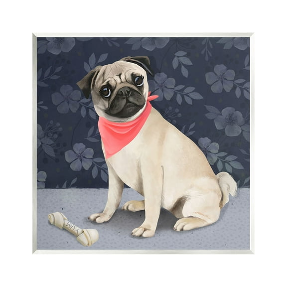 Stupell Industries Pet Pug & Bone Animals & Insects Painting Unframed Art Print Wall Art, 12 x 12