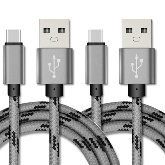 2-PACK 10FT USB Type C Cable, Fast Charger, USB-A to USB-C Charging Cord, Nylon Braided, Compatible with Samsung Galaxy S23, S22, S21, S20, S10, S9, Note20 10 9, Universal USB-C Charger, Gray