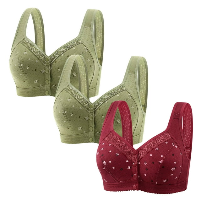 Plebaso Womens Wireless Front Closure Everyday Bras Full Coverage Thin Cup Women's Push up Bralettes 3 Pack