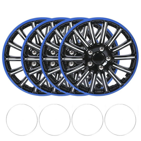 FOR 4pcs 15in Wheel Hubcap Snap On Hub Caps Cover BlackBlue Fit for R15 Tire & Steel Rim