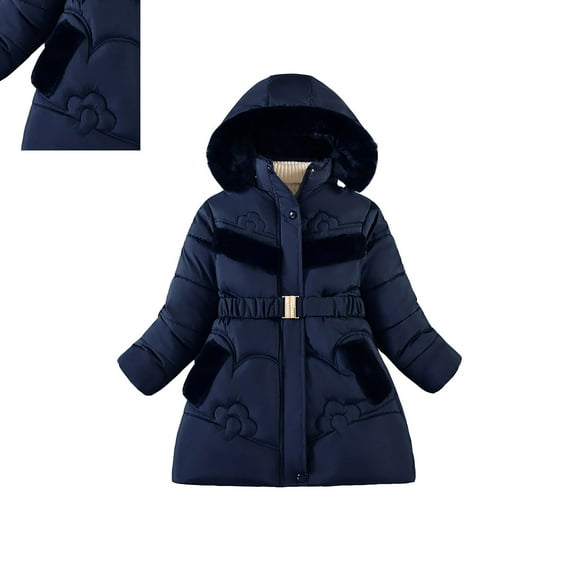Kids Winter Coats Hooded Puffer Jacket Navy Coat Zipper Long Sleeve Lightweight Waterproof Jacket Kids Girl Jackets Size 5-6 Years