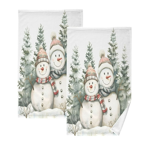 joogoo 2 PCs Hand Towels Sets Christmas Snowman Trees Cotton Face Towel Bathroom Decorative
