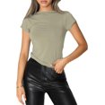 thumbnail image 1 of GHSDFBB Women Summer Slim Fit Basic Crop Tops Solid Color Long Short Sleeve Crew Neck Pullover Tight Tee Shirts Streetwear, 1 of 5