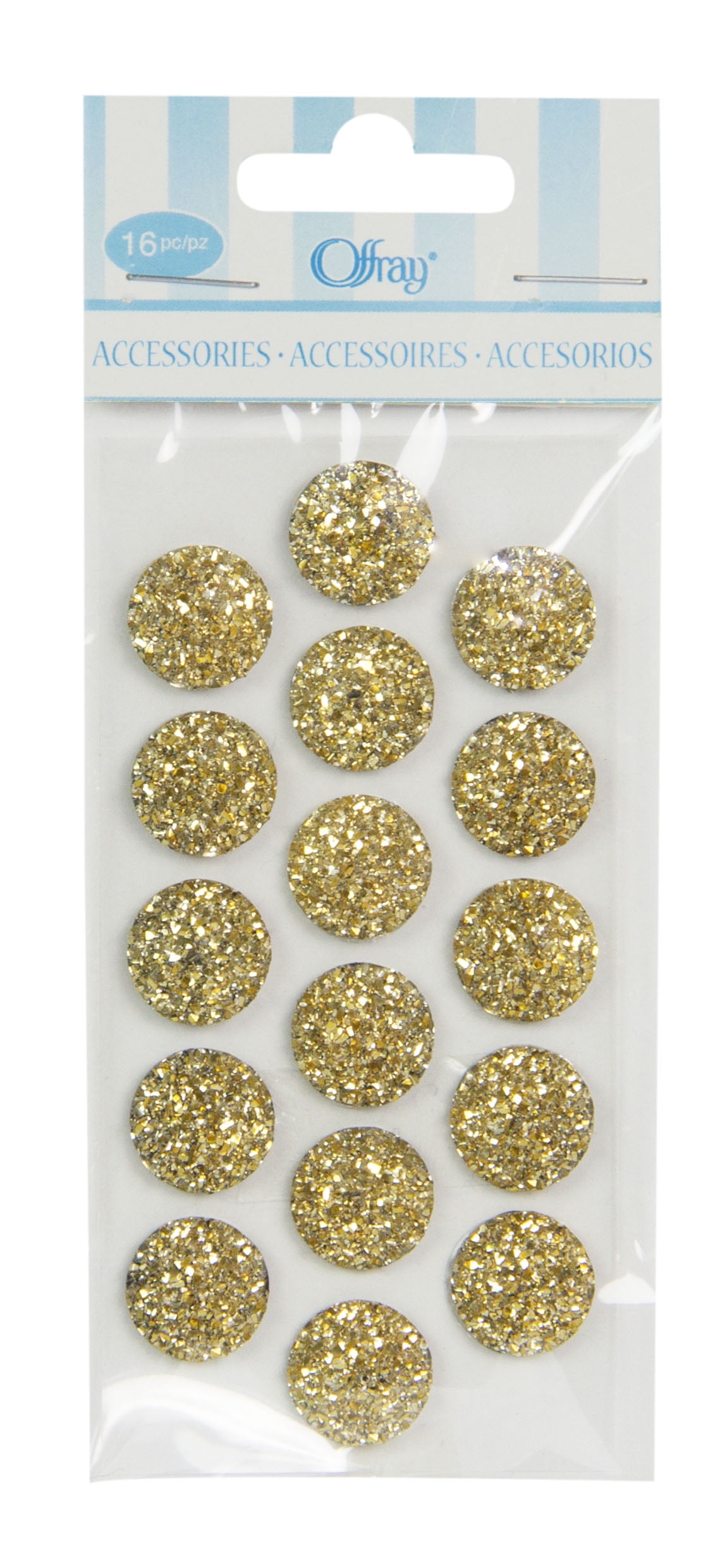 (2 pack) Offray accessories, gold adhesive button gems are great additions to self printed invitations, scrap booking or an yard craft project, 16 pieces, 1 package
