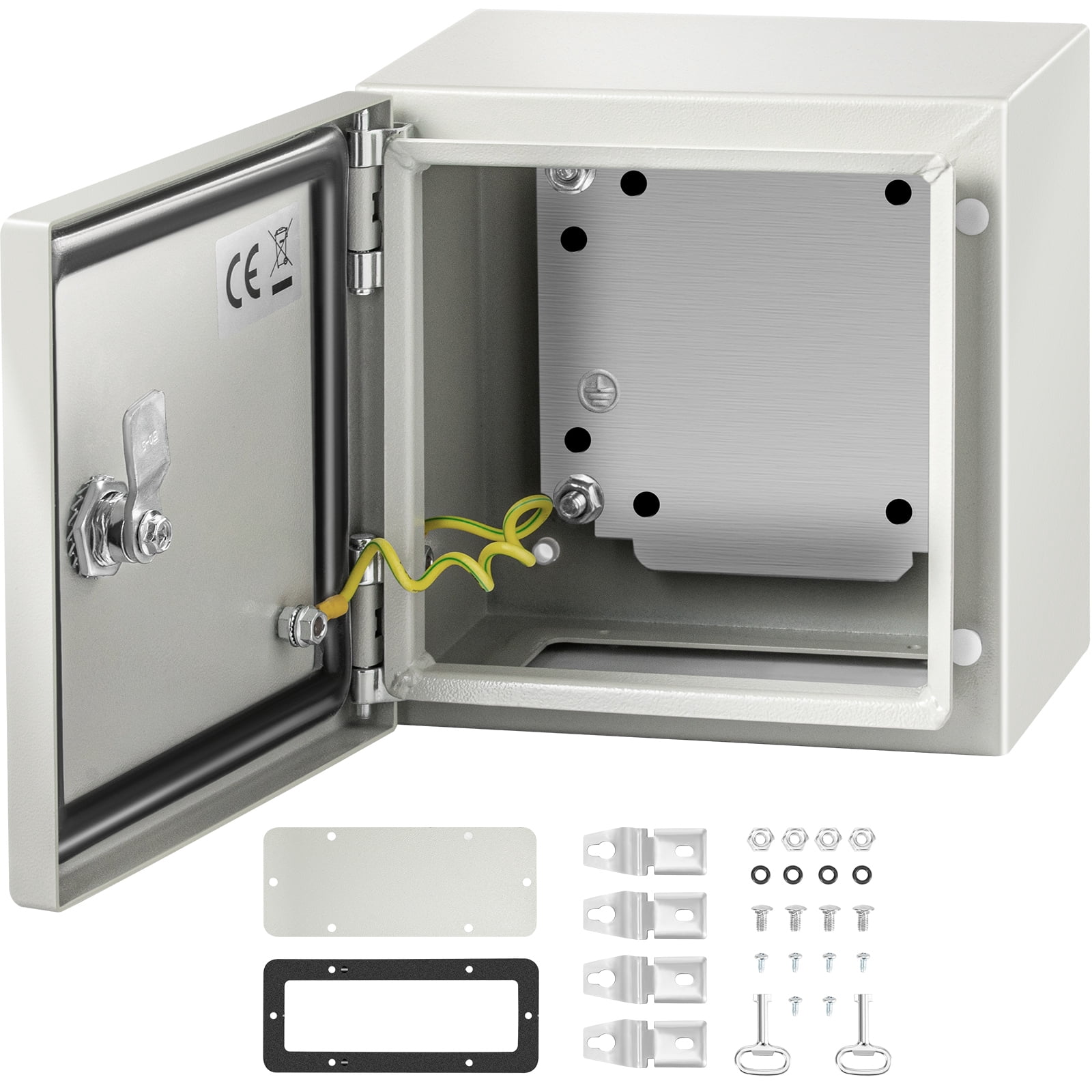 SKYSHALO Steel Electrical Box 8” x 8”x 6” Electrical Enclosure Box, Carbon Steel Hinged Junction Box, IP65 Weatherproof Metal Box, Wall-Mounted Electronic Equipment Enclosure Box with Mounting Plate