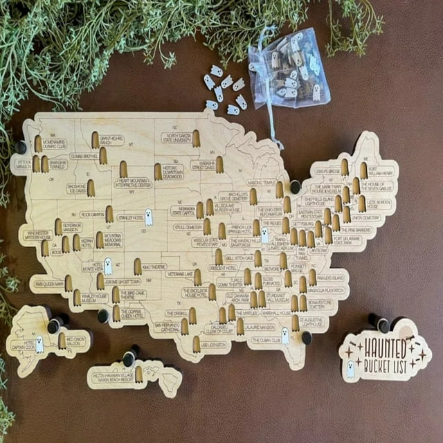 Map Bucket List Map 2024 New Decor Bucket List Map Decor Wood Halloween Map Handmade Fear Map Puzzle Decoration