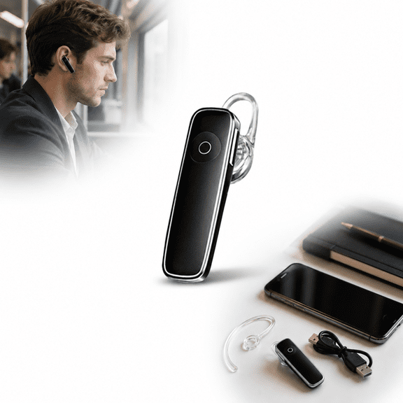 Wireless Single Ear Bluetooth Headset with Ear Hook, Bluetooth 4.0 Mono Earphone, Rechargeable Hands-Free Earpiece, Black