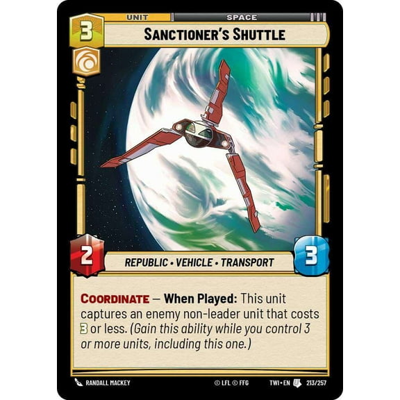 Star Wars: Unlimited Twilight of the Republic Uncommon Sanctioner's Shuttle #213
