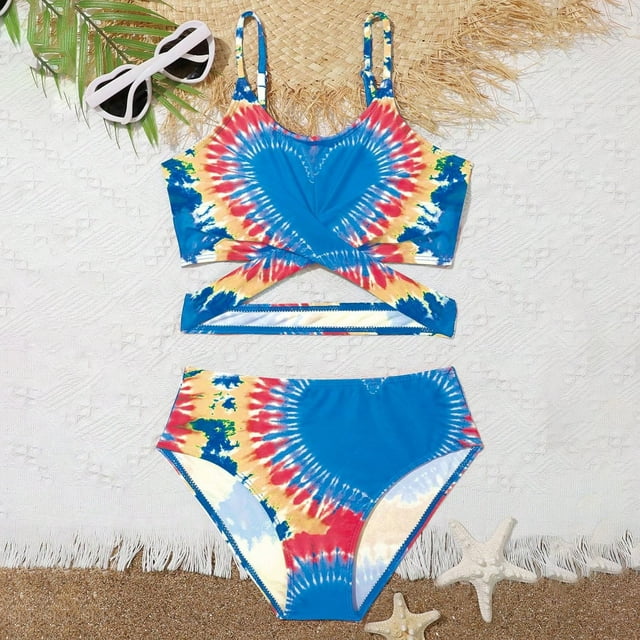Kid Girl Swimsuit 2 Piece Cute Tankini Swimsuits Ruffle Floral Pattern Baby Girl Bathing Suit 11-12 Years