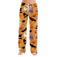 thumbnail image 4 of IYYVV Women's Halloween Pajama Cute Ghost Print Lounge Pants Palazzo Soft Lightweight Sleepwear Pjs Bottom 2026 Yellow 3XL, 4 of 7