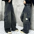 thumbnail image 2 of RUTAYY Toddler Girls Fashion Personality Pants Elastic Waist Wide Leg Jeans Casual Demin Pants With Mul Ti Pockets Trouser Versatile Infants Pants, 2 of 9