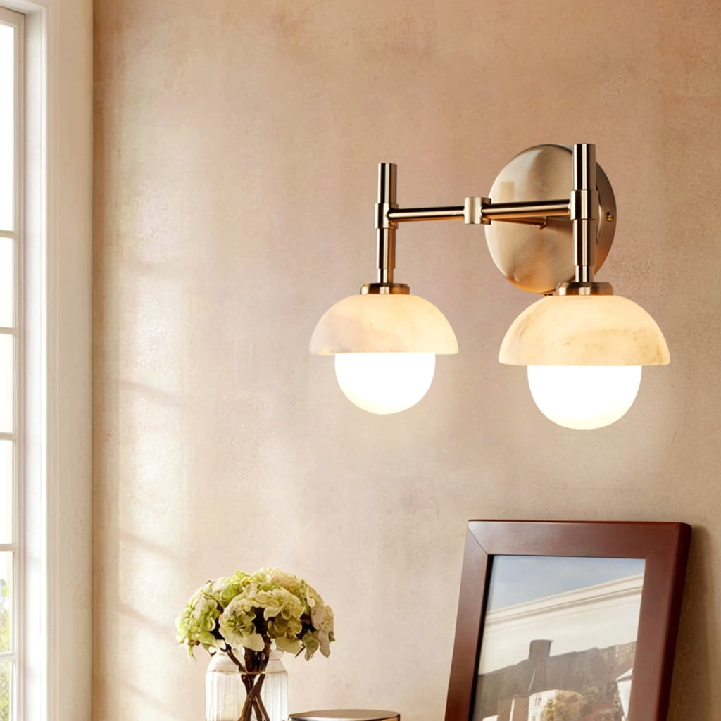 Opal Glass Shade and Hand-Carved Alabaster - Elegant Light Fixture for Hardwired Installation Brass Wall Sconce , Wall Lights for Living Room , Bedroom Wall Light Sconces