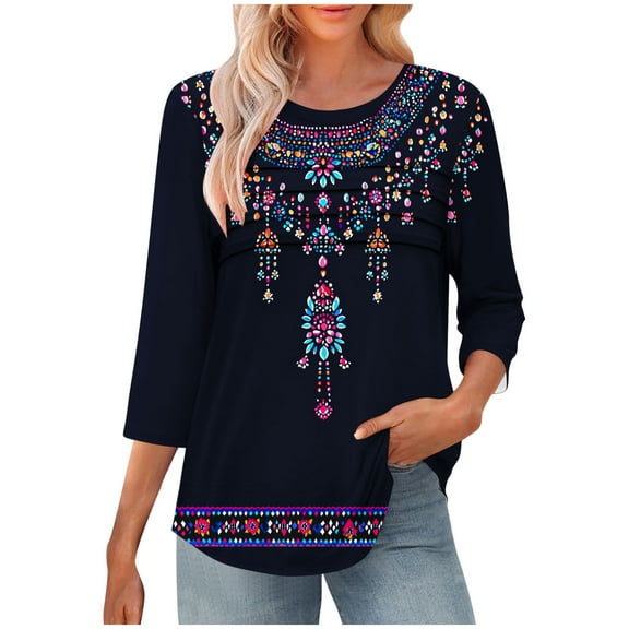 Yuanlook Crew Neck Tops for Women Long Sleeve Shirts Loose Fit Tunic Top Cute Ladies Blouse Fall Fashion Tops - Navy - S