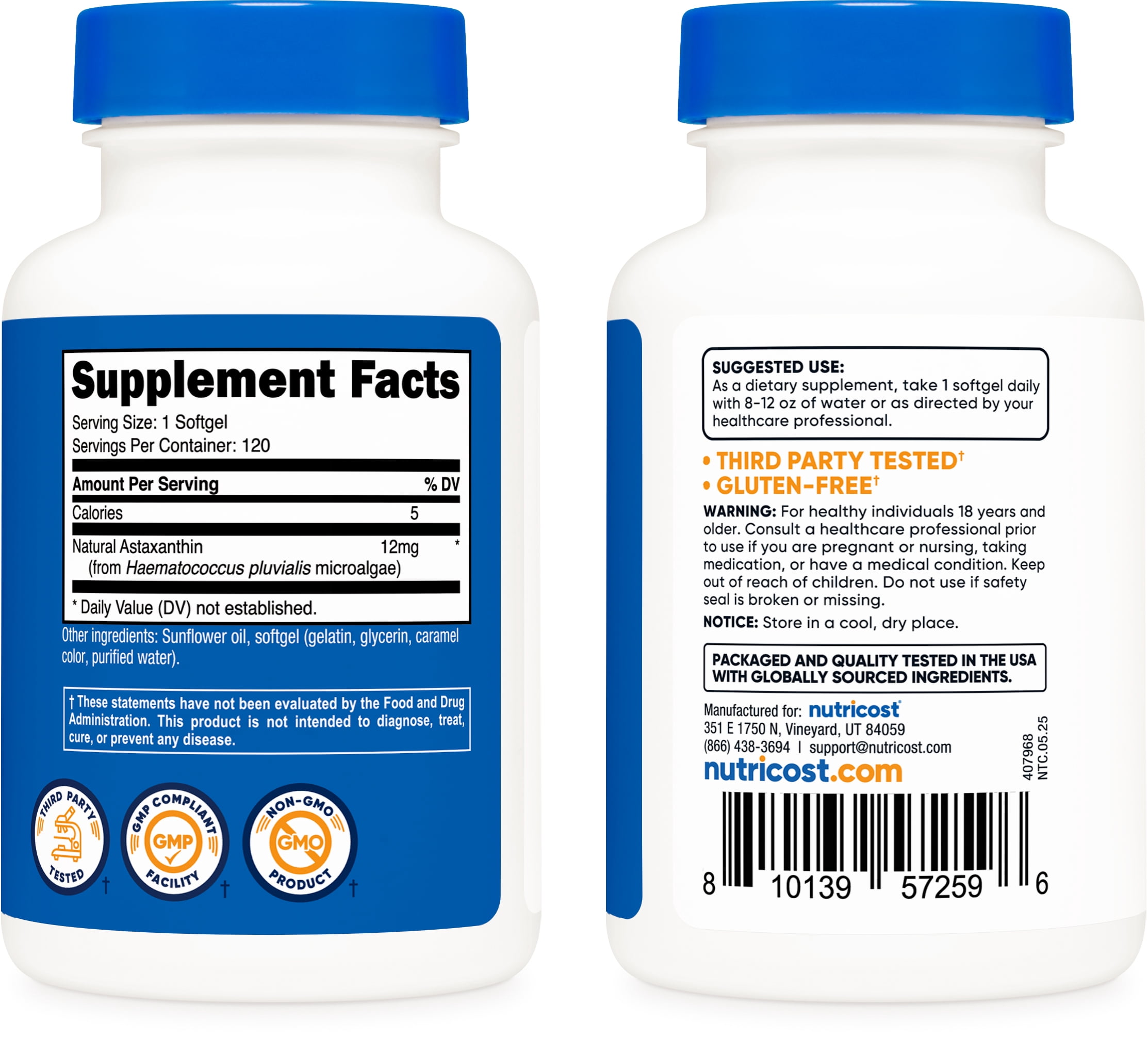 Nutricost Astaxanthin 12mg, 120 Softgels - Gluten Free & Non-GMO Supplement