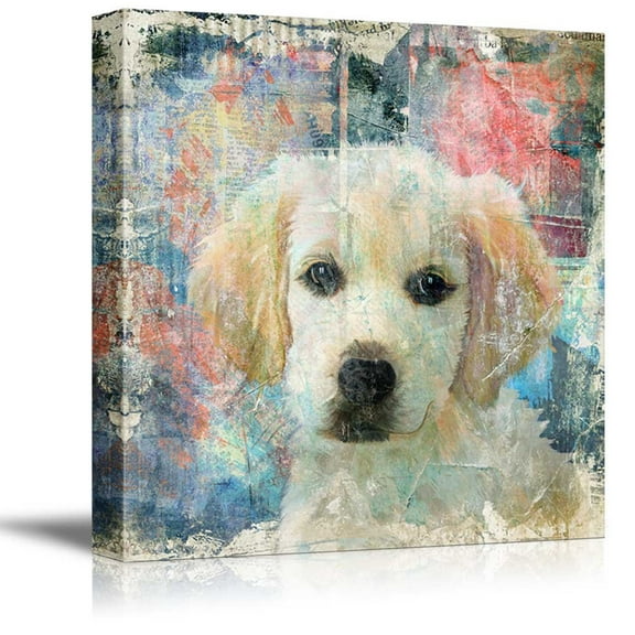 wall26 Square Dog Series Canvas Wall Art - A Golden Retriever with Colorful Background - Giclee Print Gallery Wrap Modern Home Art Ready to Hang - 12x12 inches