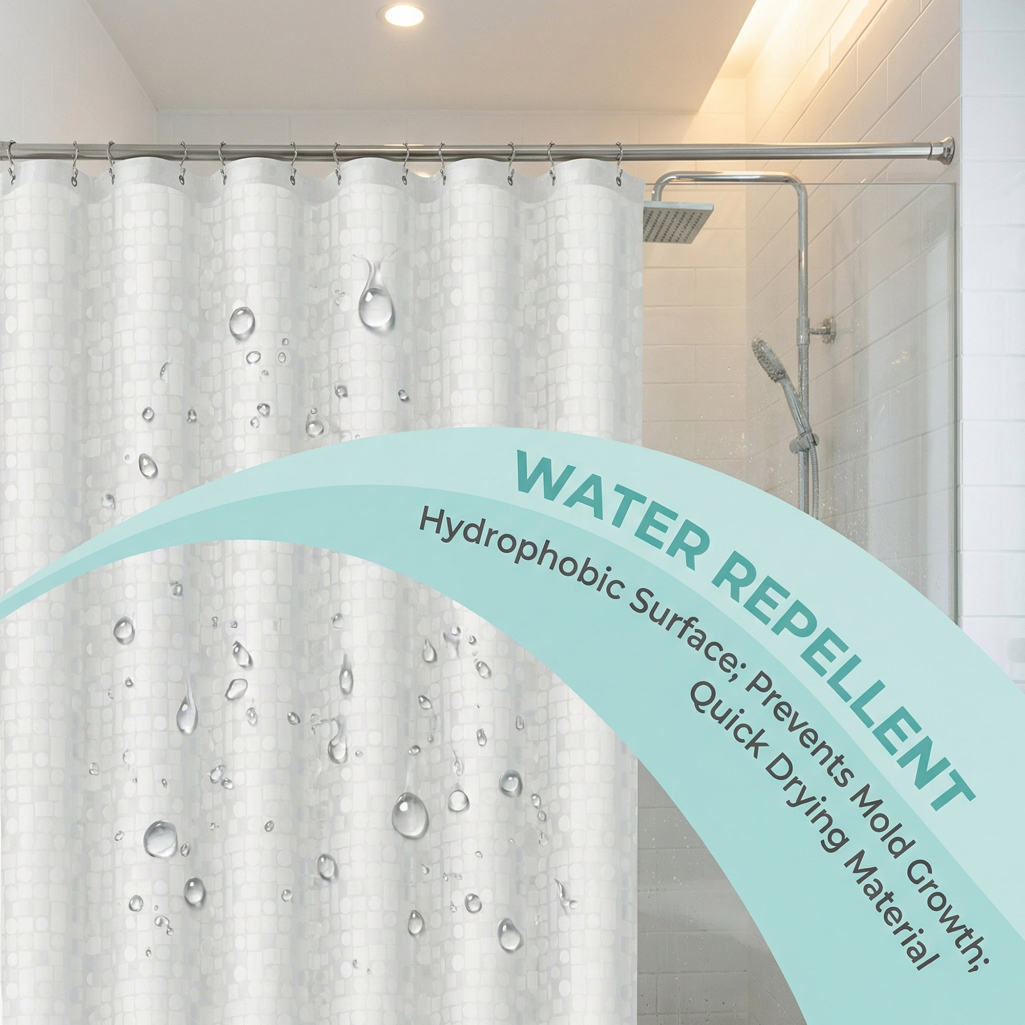 Unique Bargains Semi-Transparent Waterproof Bath Curtain with 12 Hooks White 71"W x 71"L