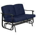 Mainstays Belden Park Cushion Steel Outdoor Glider Bench Navy Blue