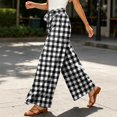 thumbnail image 5 of Women's Gingham Plaid Wide Leg Pants, Casual Tie Waist Paperbag Palazzo Trousers, Summer High Waisted Checkered Long Pants with Pockets, 5 of 6