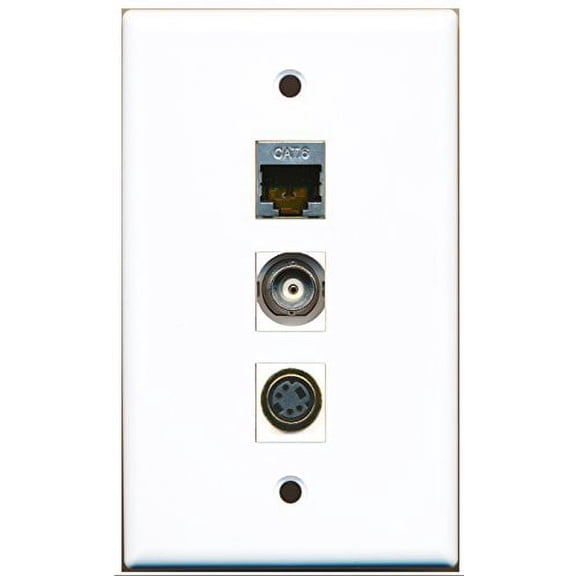 RiteAV - 1 Port S-Video and 1 Port Shielded Cat6 Ethernet and 1 Port BNC Wall Plate