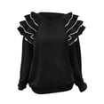 thumbnail image 3 of WMTBSRSW Women's Fashion Flutter Long Sleeve Tops Y2k Shirts Casual Dressy Blouse Soft Holiday Party Party Sweatshirts Loose Pullover Tops Black Large, 3 of 7