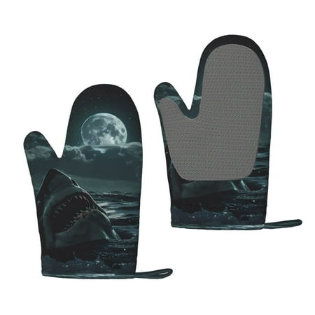 

Matuu Moonlit Night Sky Shark for Silicone Oven Gloves Heat Resistant Grilling Gloves Non-Slip Silicone Oven Mitt Great for Grilling Kitchen and Cooking