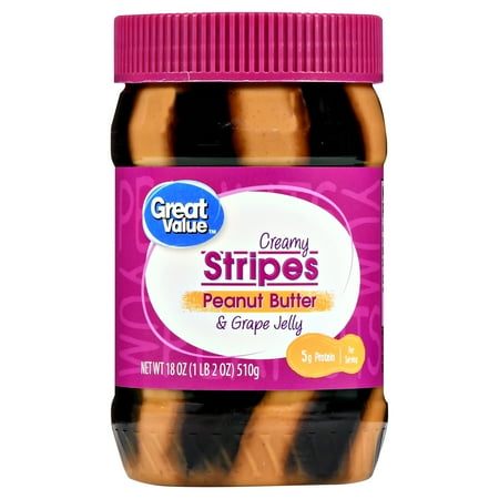 (4 Pack) Great Value Creamy Stripes Peanut Butter & Grape Jelly, 18 (Best Peanut Butter Jelly Sandwich Recipe)