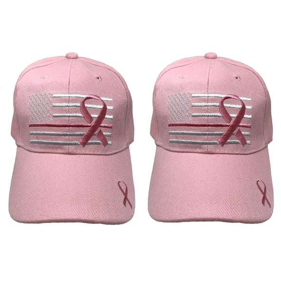Black Duck Brand Embroidered - Thin Pink Line - Breast Cancer Awareness Pink Ribbon Adjustable Baseball Hat/Cap (Pink - 2 Hats)