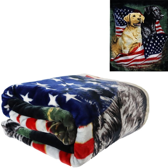 Plush Throw Blanket - Patriotic Dogs - QUEEN BED 79""x 95"" - Faux Fur Blanket For Beds, Sofa, Couch, Picnic, Camping