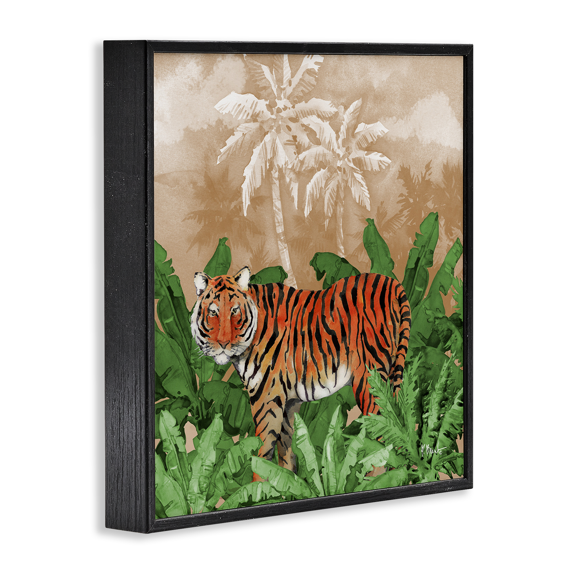 Stupell Industries Jungle Life Tiger Animals & Insects Painting Black Framed Art Print Wall Art, 24 x 24