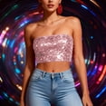 thumbnail image 5 of Sequin Tube Tops for Women Strapless Sparkly Glitter Bandeau Cropped Party Club Outfits Off Shoulder Blouses (Free Size, Pink), 5 of 7