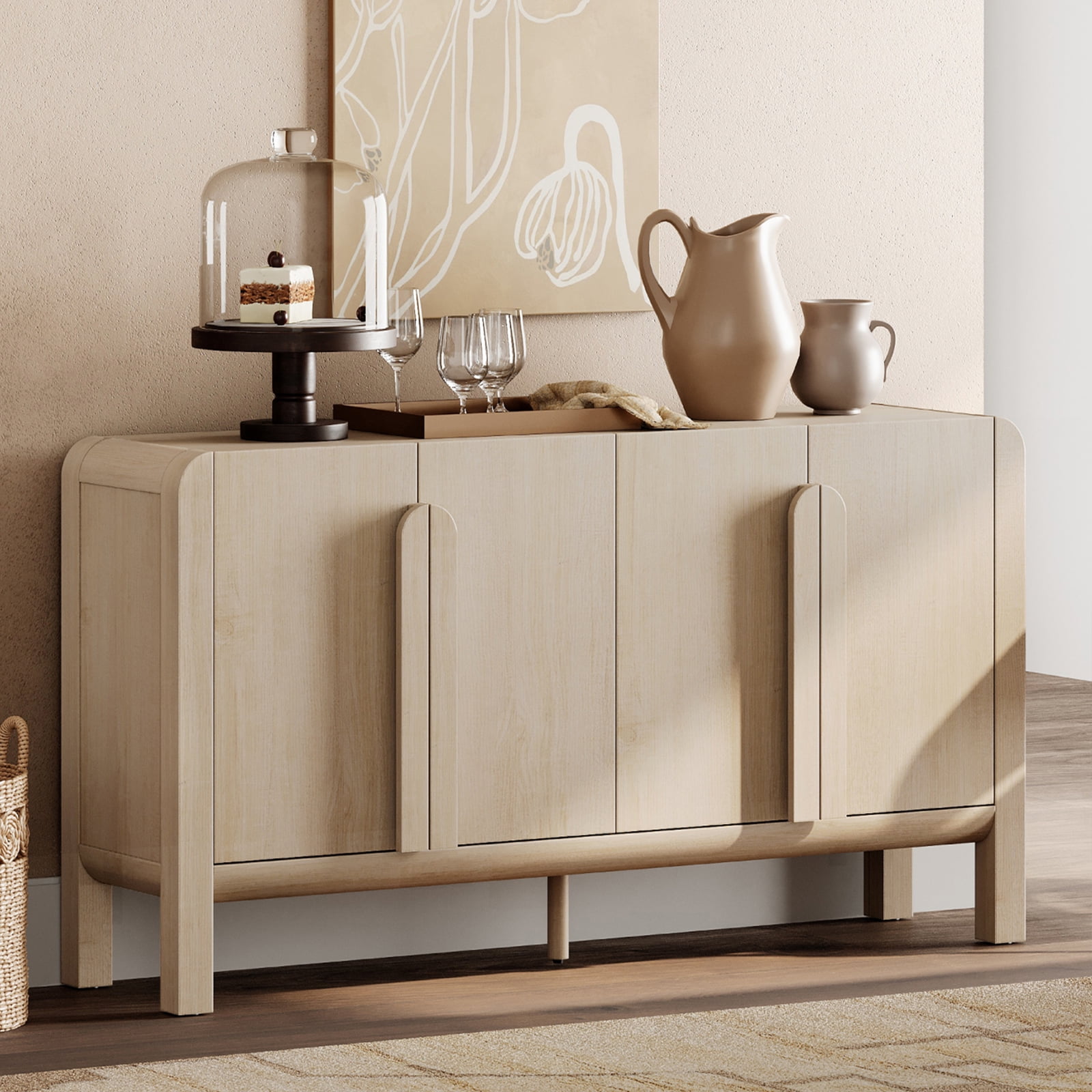 Modern 63" Wooden Sideboard Buffet Cabinet with Storage, Mid-century Credenza with Doors and Adjustable Shelves for Kitchen Living Room, Dining Room