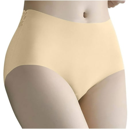 Ashirexll Silk Underwear for Women Solid Color High Waist Soft Lightweight Breathable Traceless Comfortable Panties for Women Beige M