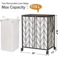 thumbnail image 3 of Laundry Basket with Wheels, Heavy Duty Laundry Hamper with Wood Lid, Clothes Hamper with Divided Removable Liner Bag, Large Capacity Iron-Made Laundry Sorter Laundry Room Organization (Beige), 3 of 7