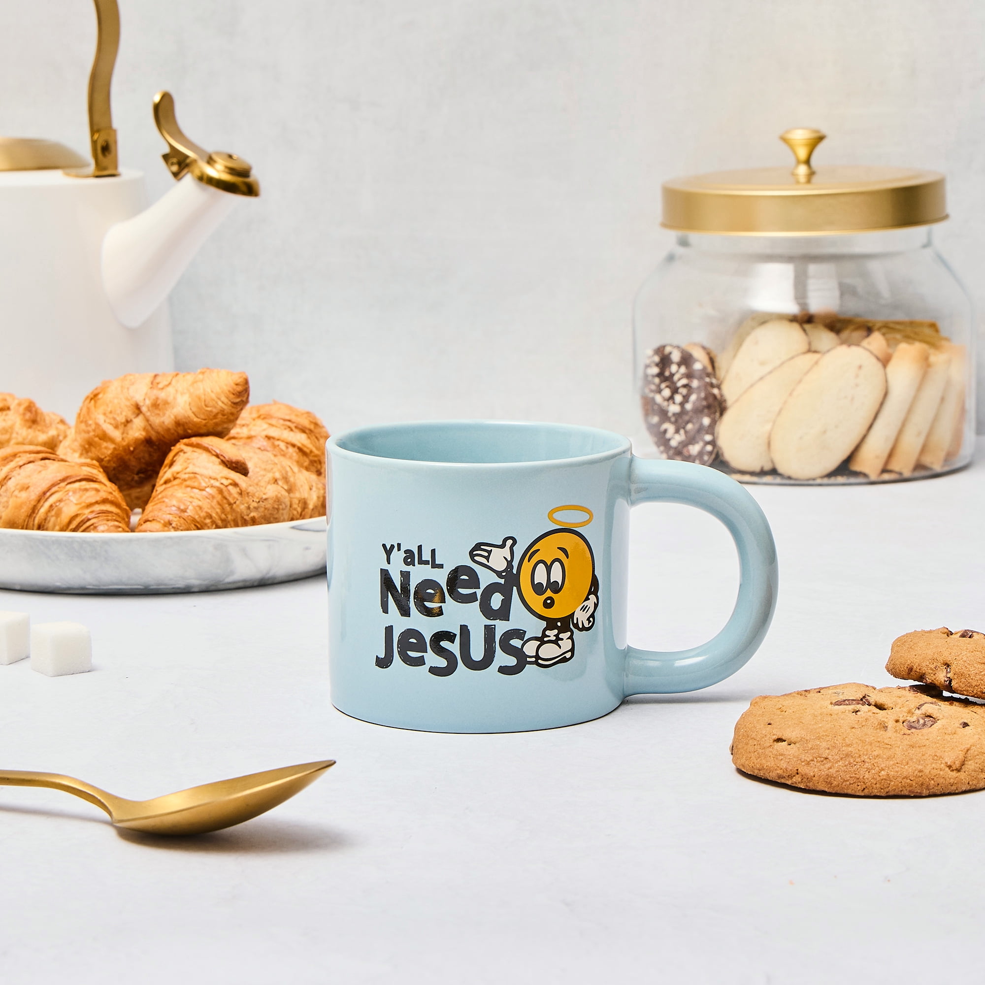 Thyme & Table 13.5 fl oz "Y'all Need Jesus" Blue Stoneware Mug