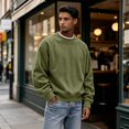 thumbnail image 7 of gzxflxpge Men's Corduroy Casual Sweatshirt Warm Long Sleeve Crew Neck Sweatshirt Fall Winter Trendy Relaxed Fit Solid Color Pullover Top Army Green S, 7 of 7