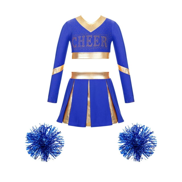 Aislor Kids Girls Cheerleading Uniform Cheer Outfits Metallic Patchwork Competition Performance Costume C02 6
