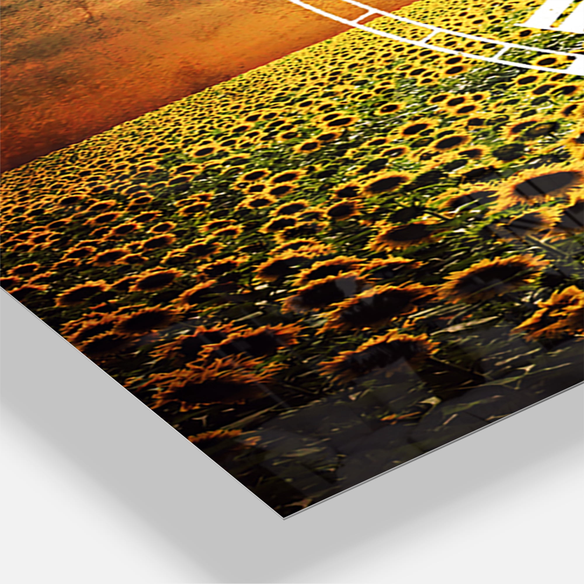 Designart 'Beauty Sunset over Sunflowers Field' Traditional Wall Clock