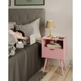 thumbnail image 3 of Nightstand with Oultlet,Modern Bedside Table with Storage Drawer and Open Wood Shelf, for Living Room, Bedroom and Small Spaces, Accent Night Stand with Solid Wood Legs, Easy Assembly,Pink, 3 of 13