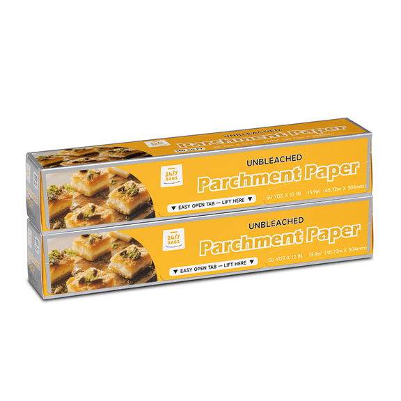 Parchment Paper Roll, 300 Sq Ft, 12" Wide, Non-Stick, Unbleached, Food Safe, Serrated Cutter, for Baking, Air-Fryer & Cooking ( 2 Pack of 150 Sq Ft)