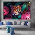 thumbnail image 2 of Mudket Framed leopard in Pink & Green Jungle Leaves Canvas Wall Art, Colorful Leopard Print Wall Decor, Tropical Jungle Wall Art Ready to Hang - 12"L x 8"W, 2 of 10
