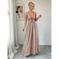 thumbnail image 6 of Women's Striped Halter Maxi Dress Backless Smocked Beach Vacation Boho Dress Khaki S, 6 of 9