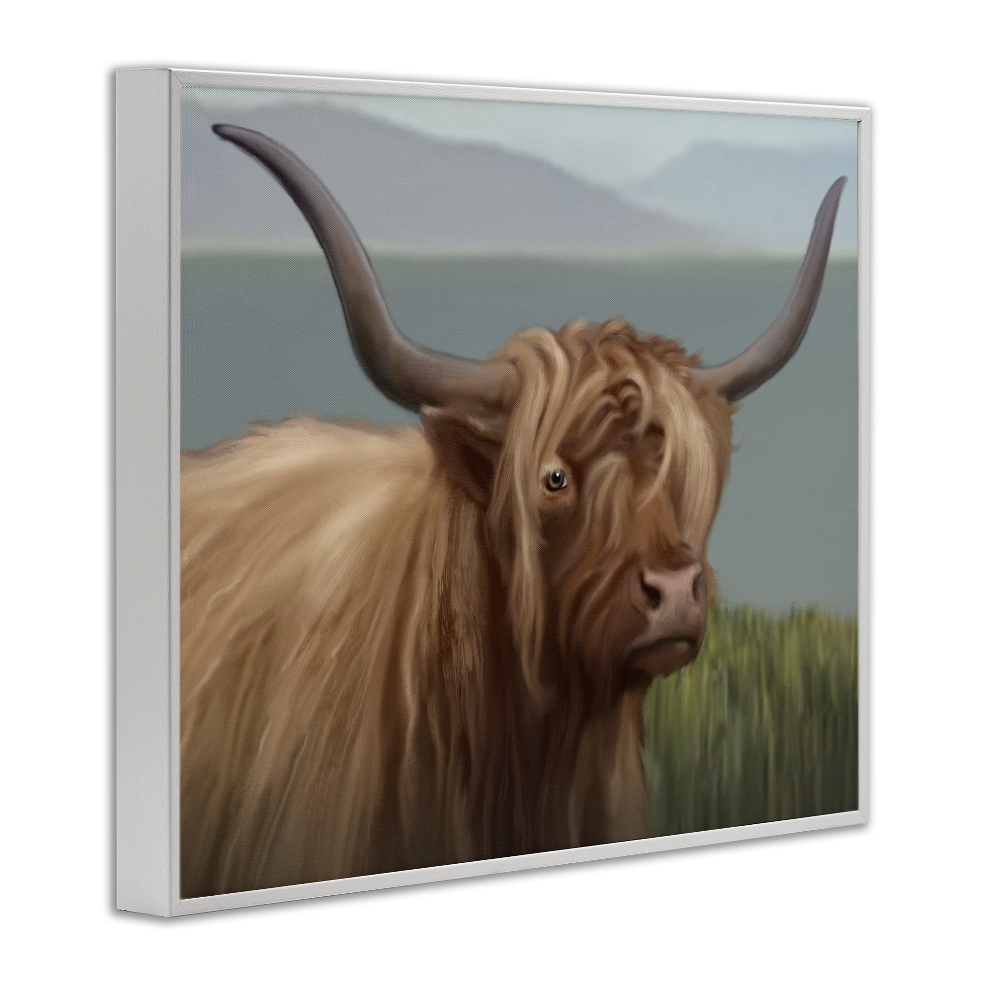 Stupell Industries Scottish Highland Cattle Landscape White Framed Giclee Art, design by Matthew Piotrowicz