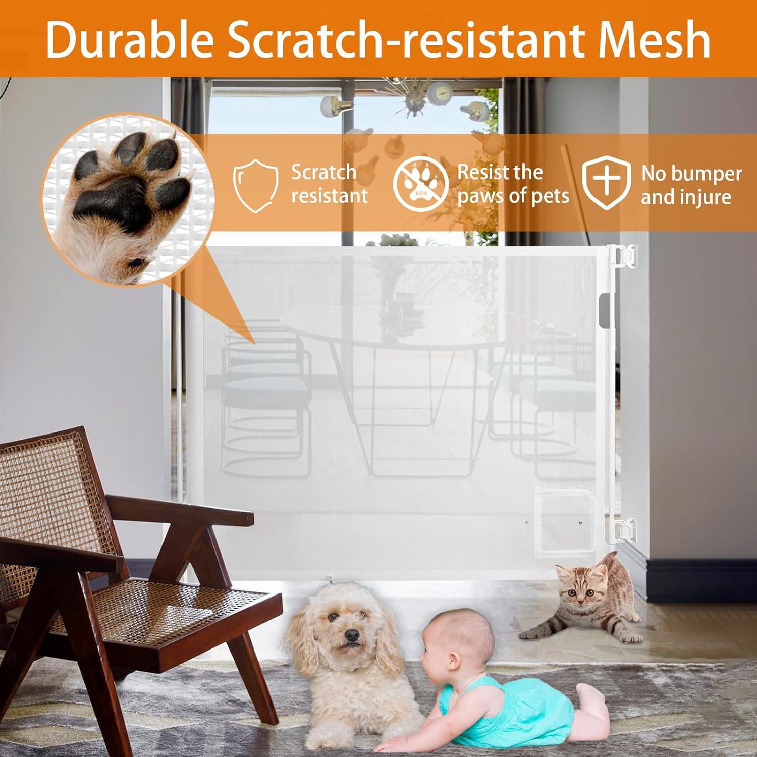 Sunnycome Retractable Baby Gate,Mesh Dog Gate,126" Wide Extends up to 33"Tall,Child Safety Gate for Doorways,Stairs,Hallways,Indoor Outdoor White