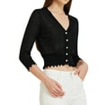 thumbnail image 4 of INSPIRE CHIC Women's Long Sleeve Ruffle Button Down Summer Casual Knit Cardigan Top L Black, 4 of 6