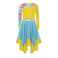 thumbnail image 3 of inlzdz Robe de Danse Imprimée pour Filles Manches Longues Bloc de Couleur Asymétrique Liturgique Église Jaune 8, 3 of 5