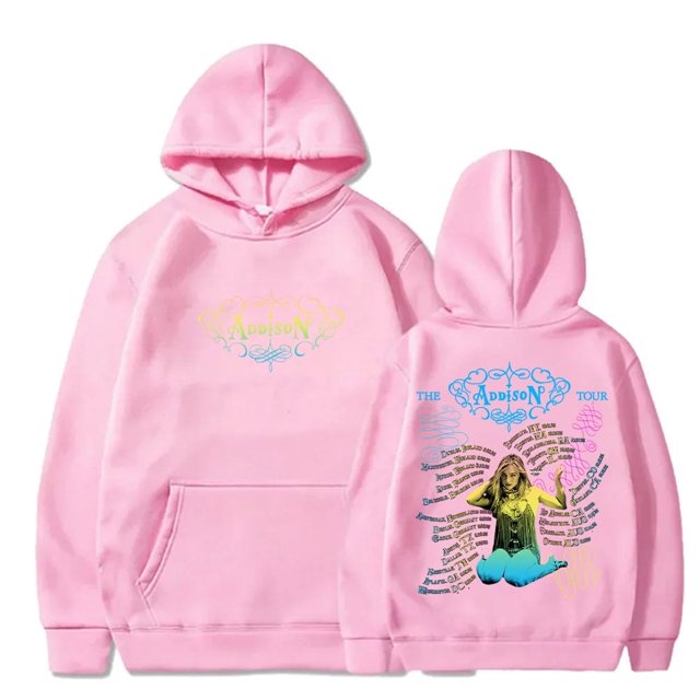 Addison Rae The Addison Tour Merch Hoodies Cosplay Women Men Long Sleeve Sweatshirts,Pink,XXXL